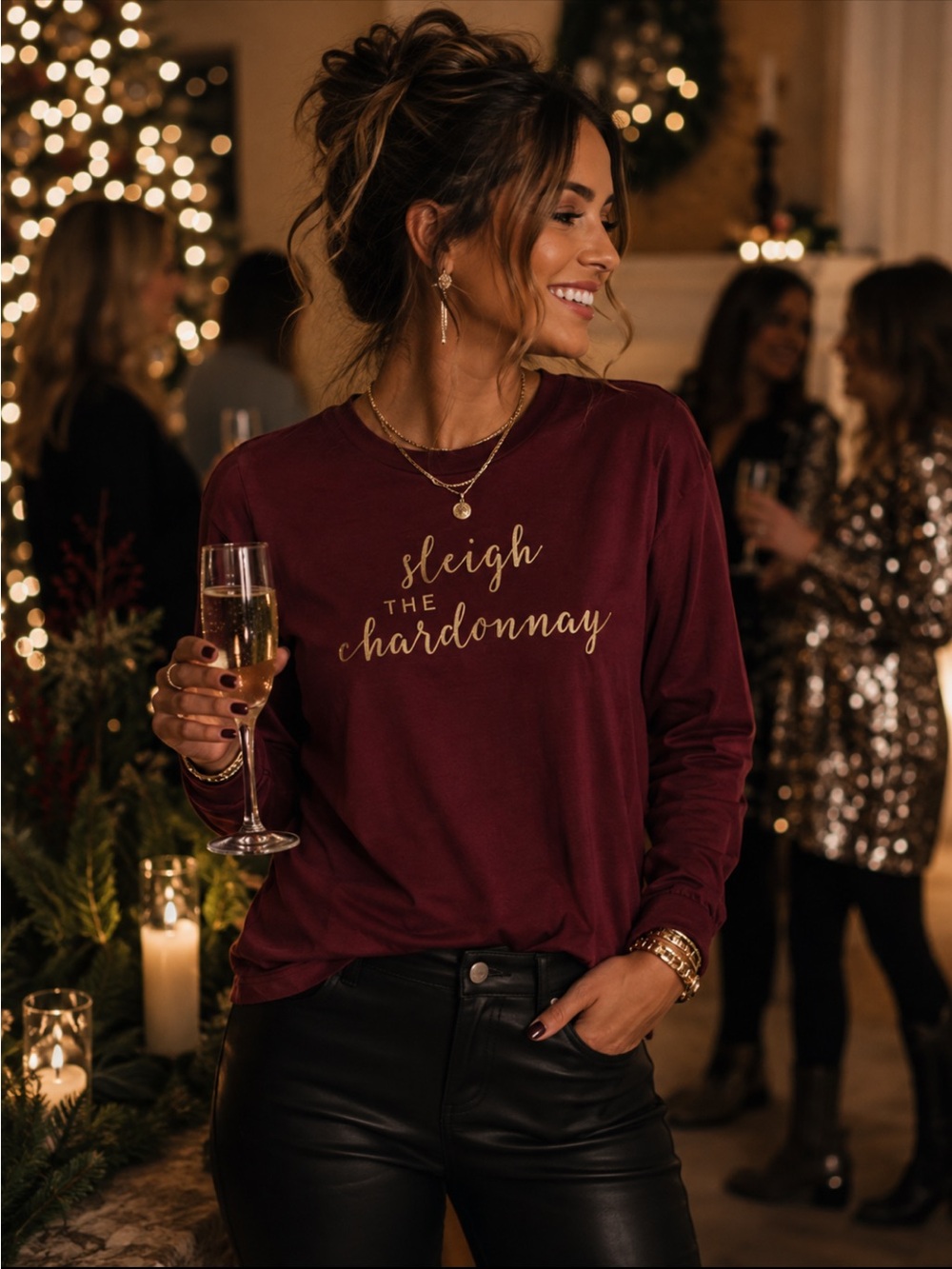 Sleigh The Chardonnay Christmas Long Sleeve Tshirt Holiday
